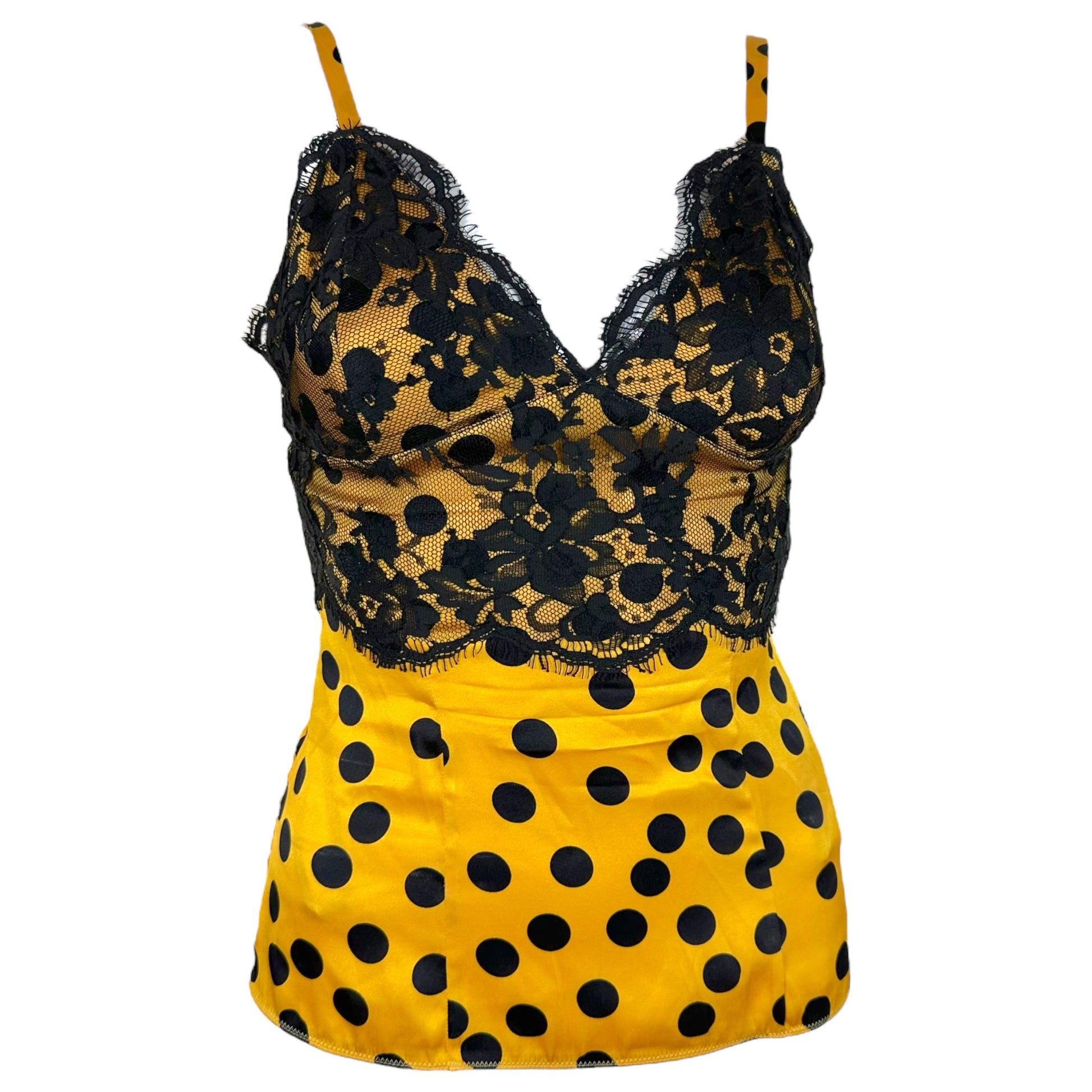 D&G Dolce & Gabbana Yellow Polka Dot Silky Lace Tank - Outfit Repeater