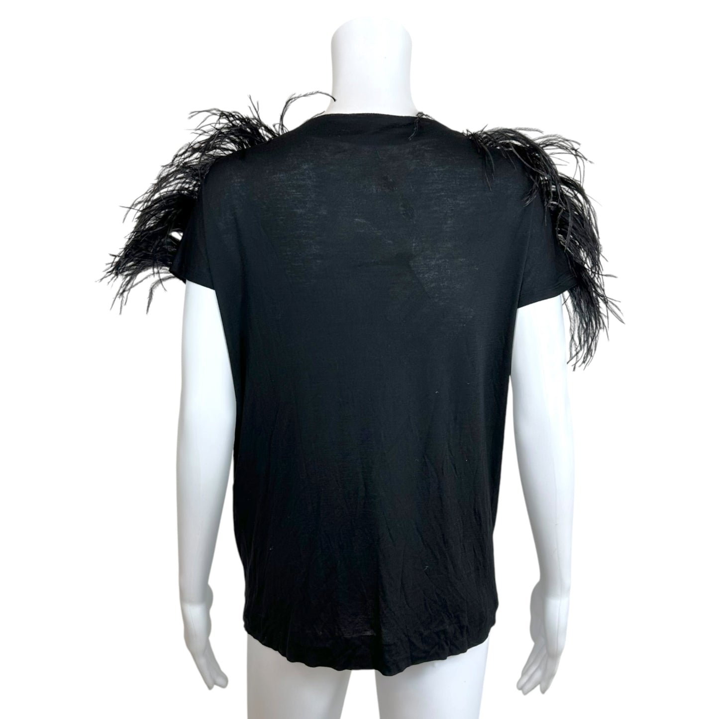 Emilio Pucci Black Cowl Neck Blouse Feather Trim
