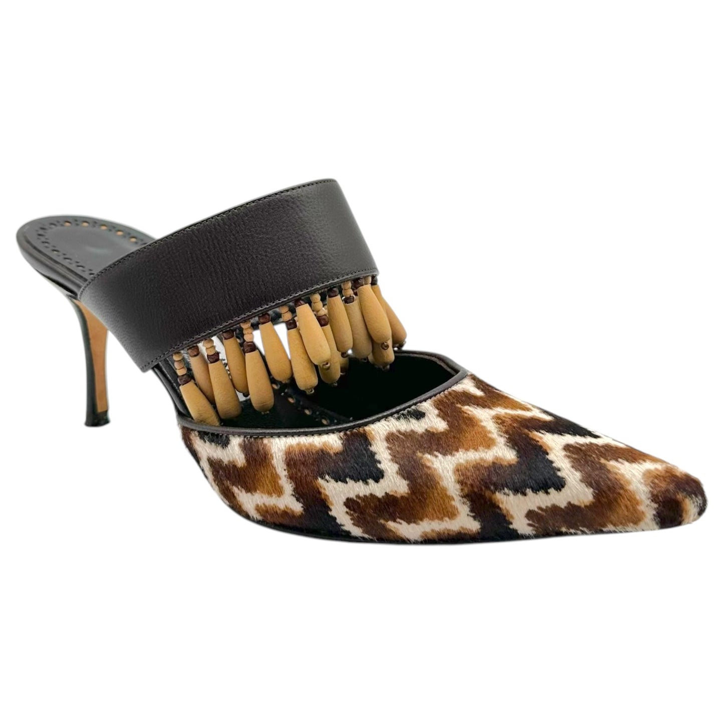Manolo Blahnik Brown Wood Charm Mule Heels