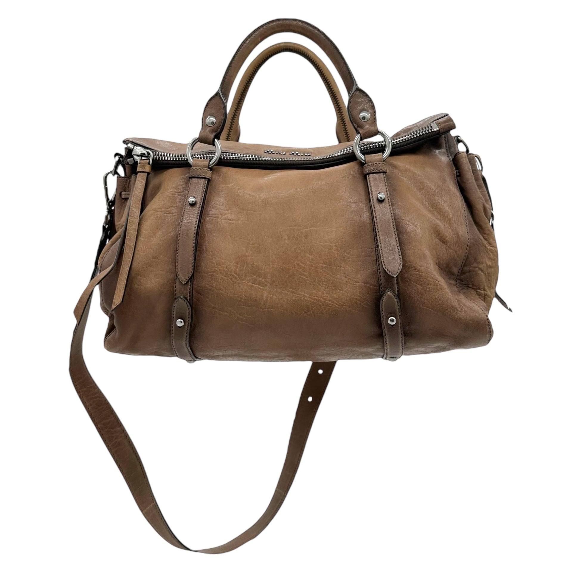 Miu Miu Distressed Brown Leather 2-Way Bag - Outfit Repeater