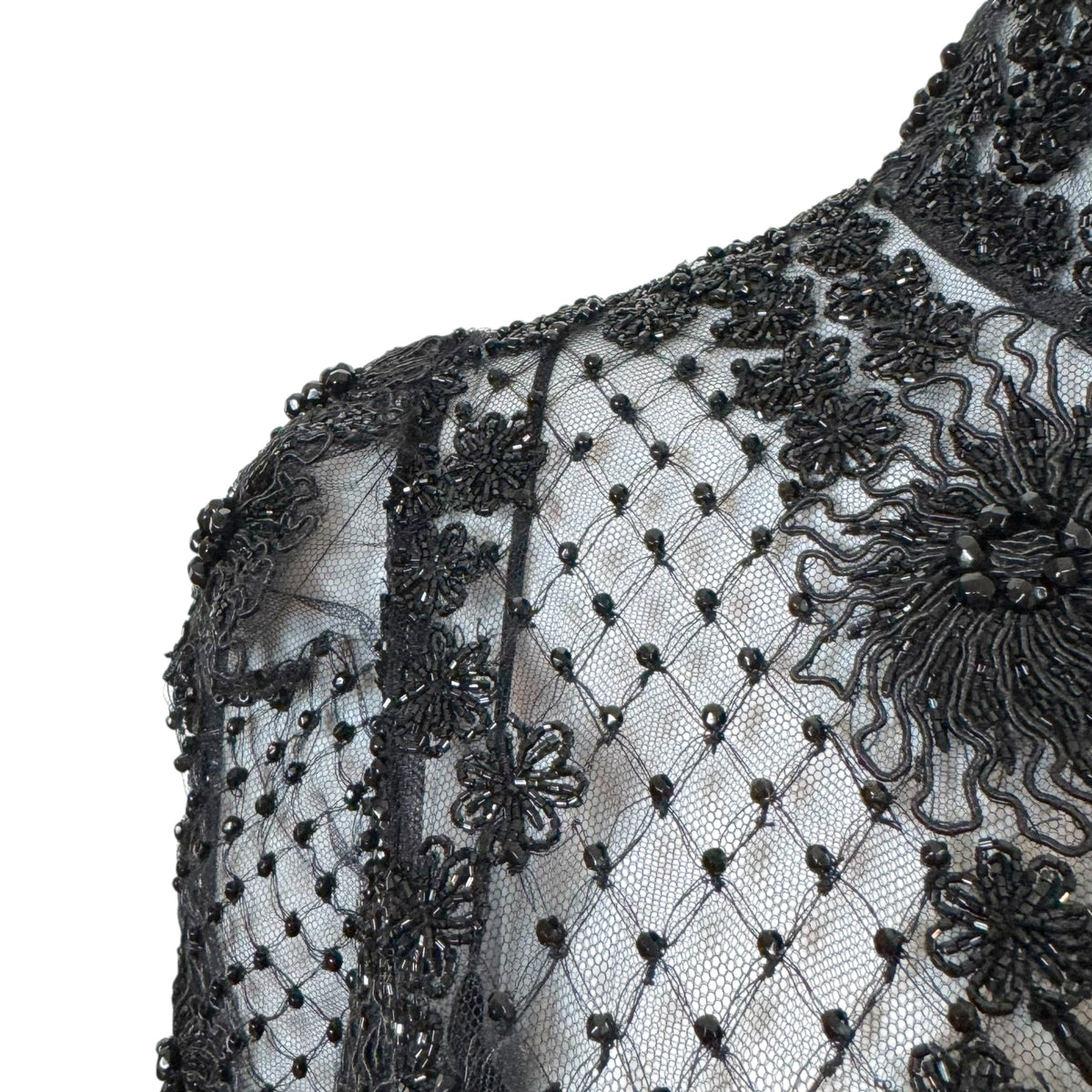 Valentino Black Beaded Lace Longsleeve Blouse