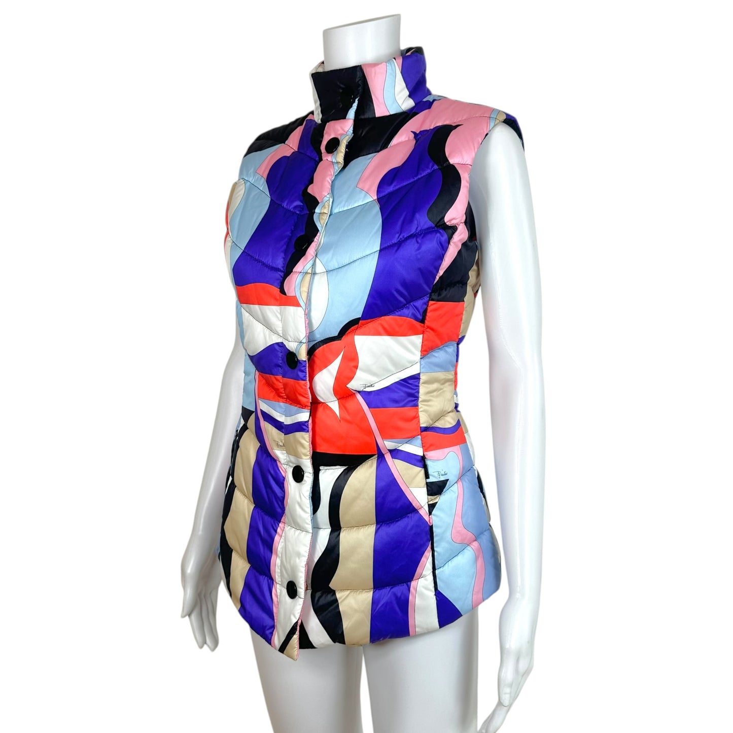 Emilio Pucci Down-Fill Vest Multicolor Printed High Collar