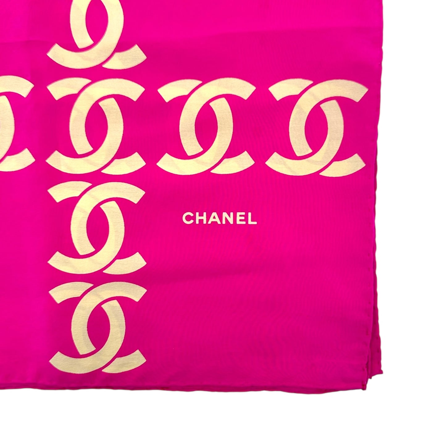 Chanel Pink & Ivory Logo Print Silk Square Scarf