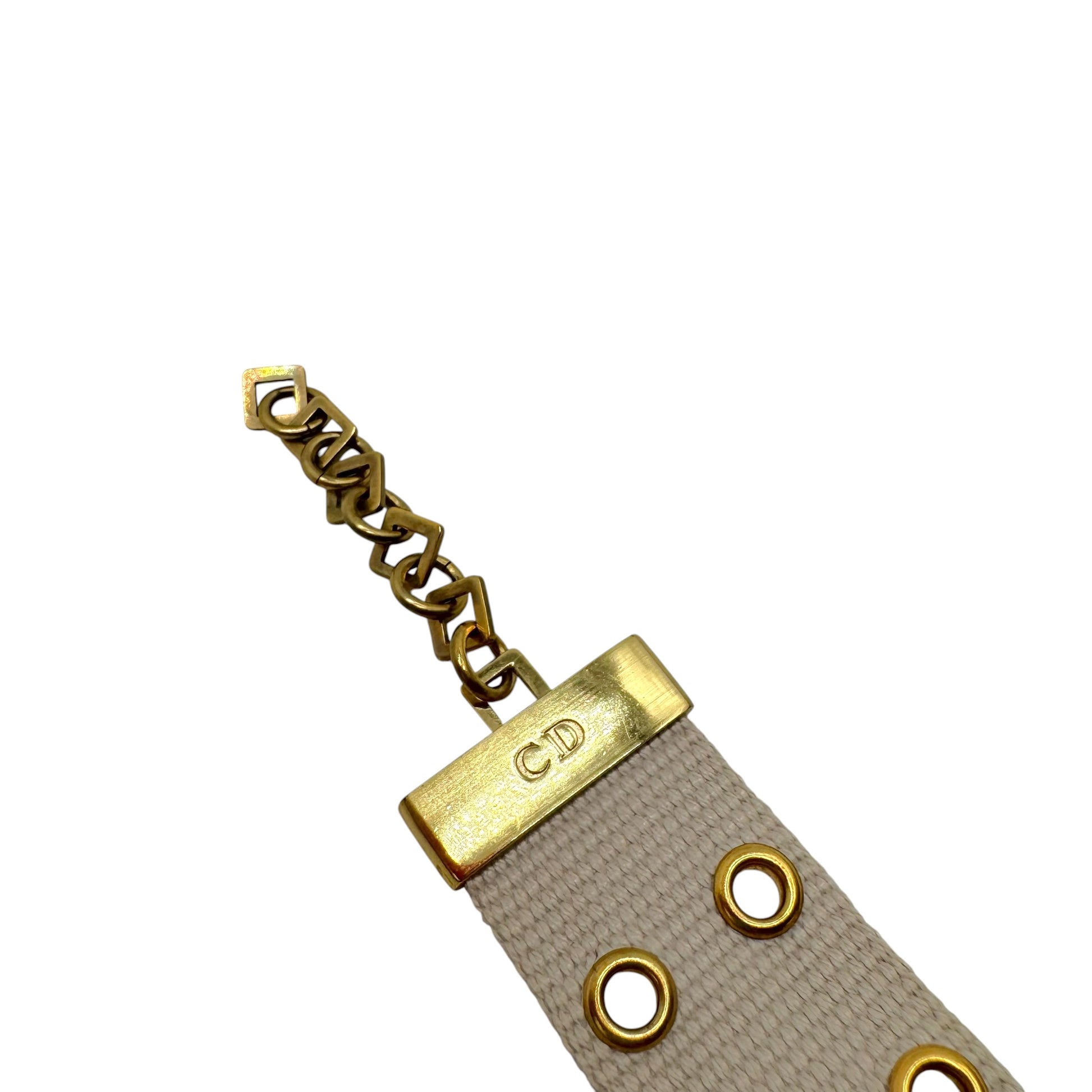 Christian Dior Canvas Logo Choker Ivory Gold Rivet Studs