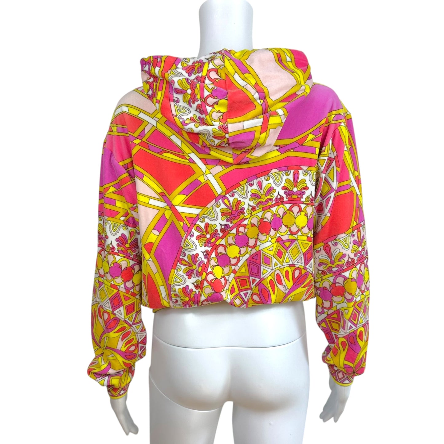 Emilio Pucci Bright Pink & Yellow Printed Cropped Velour Zip-Up Hoodie