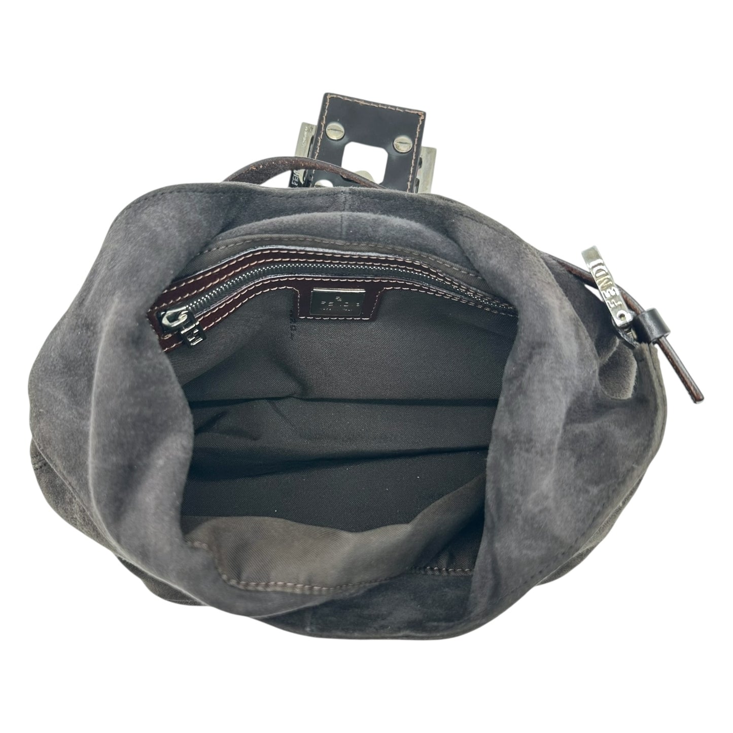 Fendi Gray Suede & Leather Shoulder Bucket Baguette Bag
