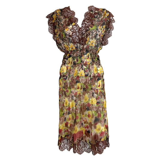 Jean Paul Gaultier Multicolor Floral Sheer Silk & Lace Side-Slit Mini Dress