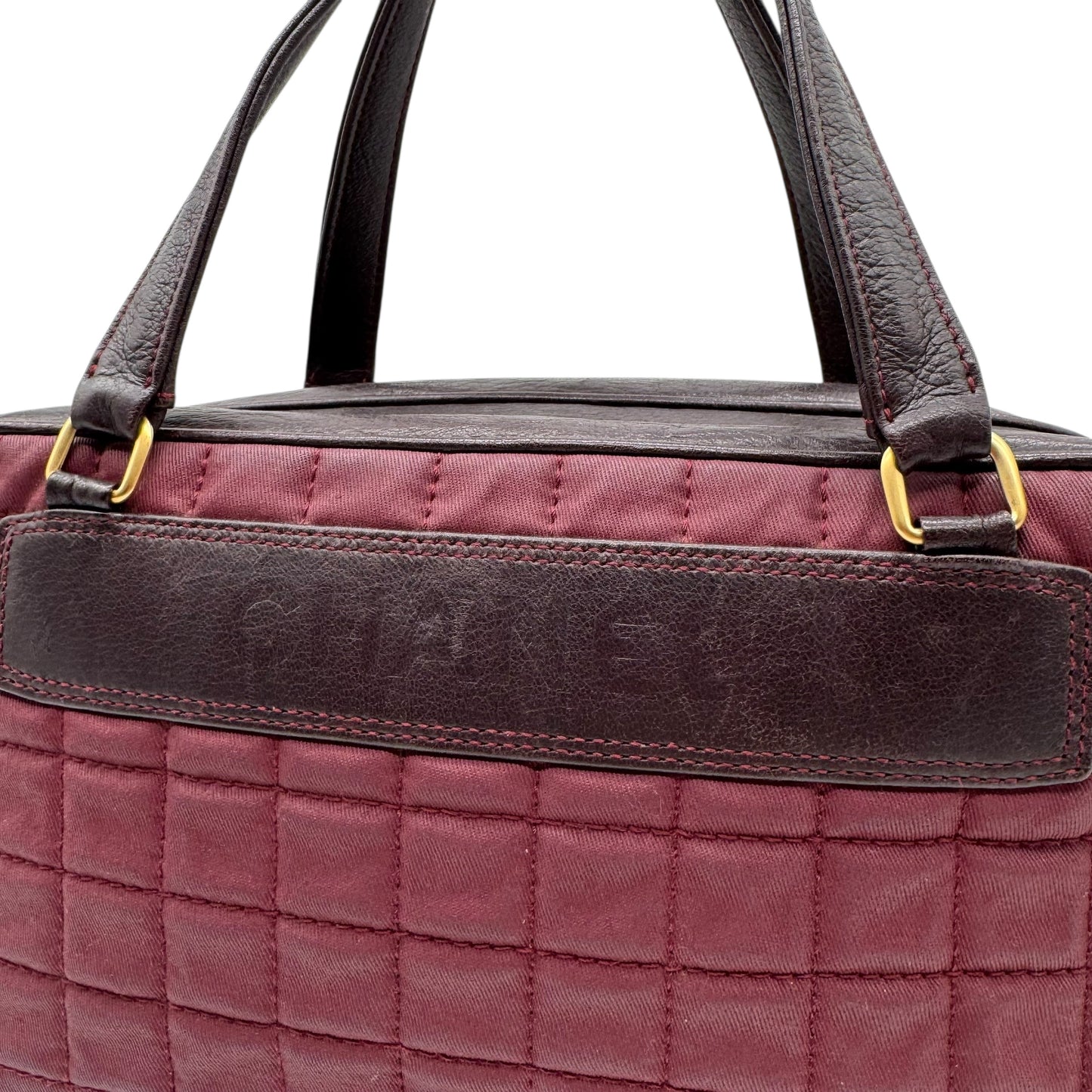 Chanel Burgundy Chocolate Bar Quilted Canvas & Leather Bowler Bag 2002-2003 - Outfit Repeater