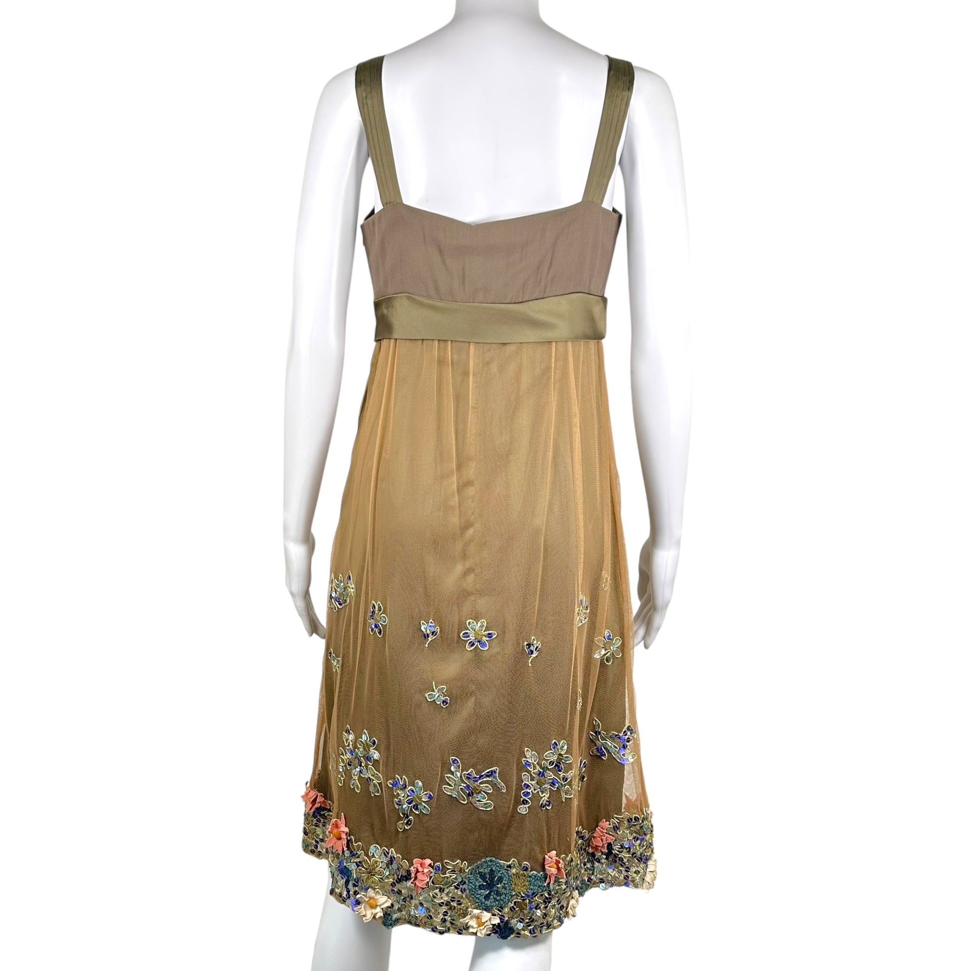 Galliano Mini Dress Khaki Green Silk Tulle Floral Beaded