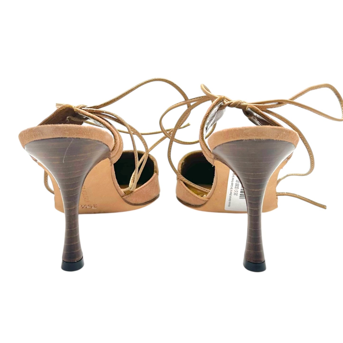 Manolo Blahnik Brown Tan Suede Pointed Toe Wrap Heels