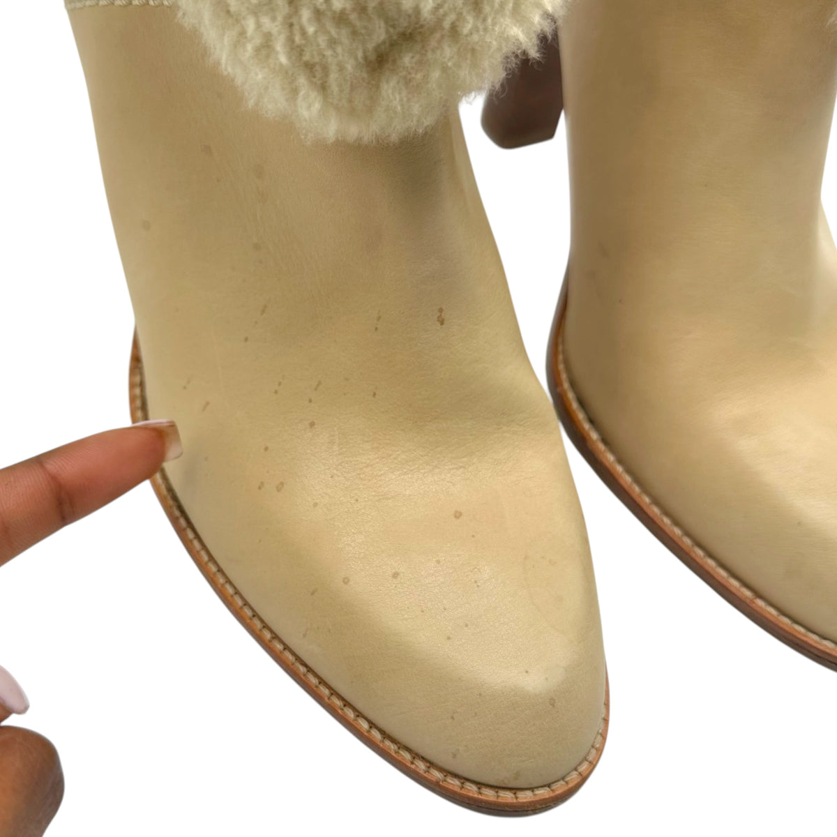 Christian Dior Beige Leather & Shearling Fold-Over Logo Heeled Booties