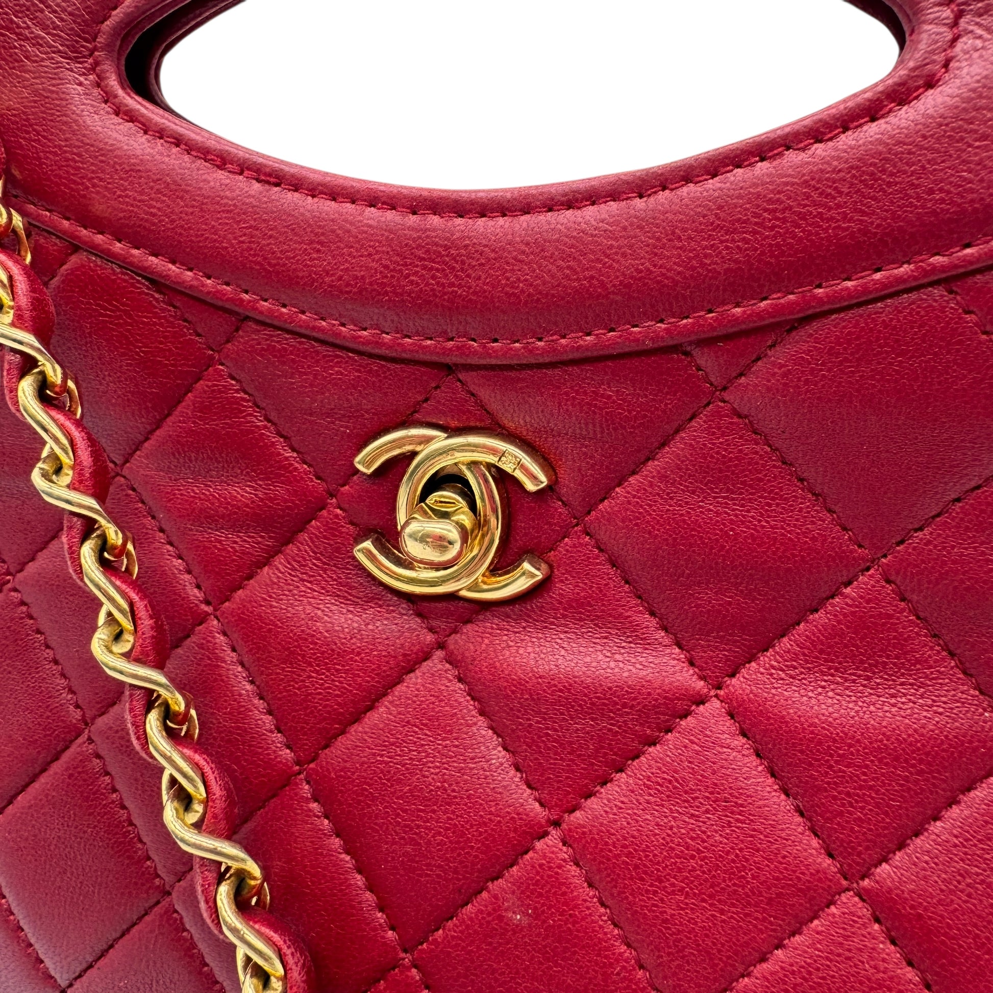 Chanel 90's Red & Gold Matelasse Leather Mini 31 2-Way Tote - Outfit Repeater