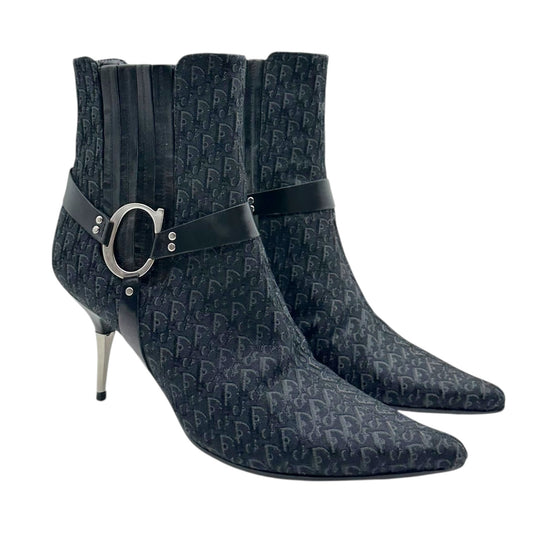 Christian Dior Black Monogram Pointed Toe Heeled Boots