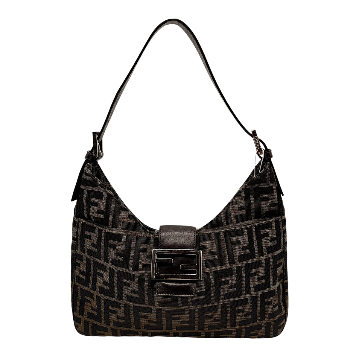 Fendi Brown Zucca Monogram Shoulder Baguette Bag