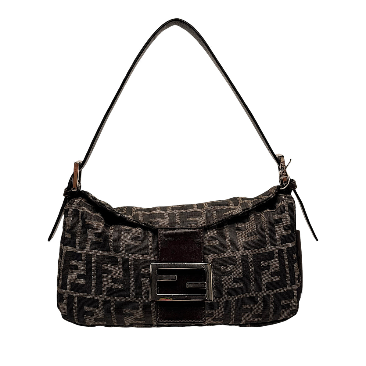 Fendi Brown Zucca Monogram Fold-Over Baguette Bag