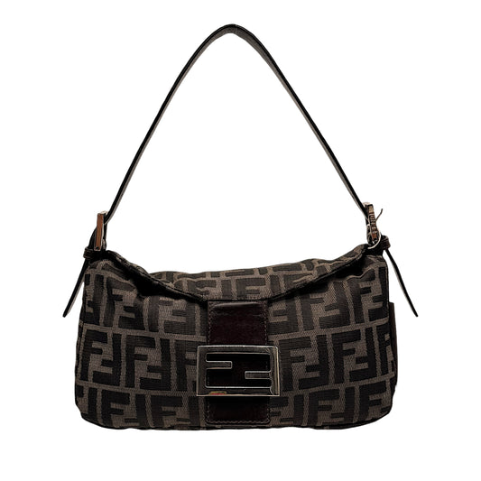 Fendi Brown Zucca Monogram Fold-Over Baguette Bag