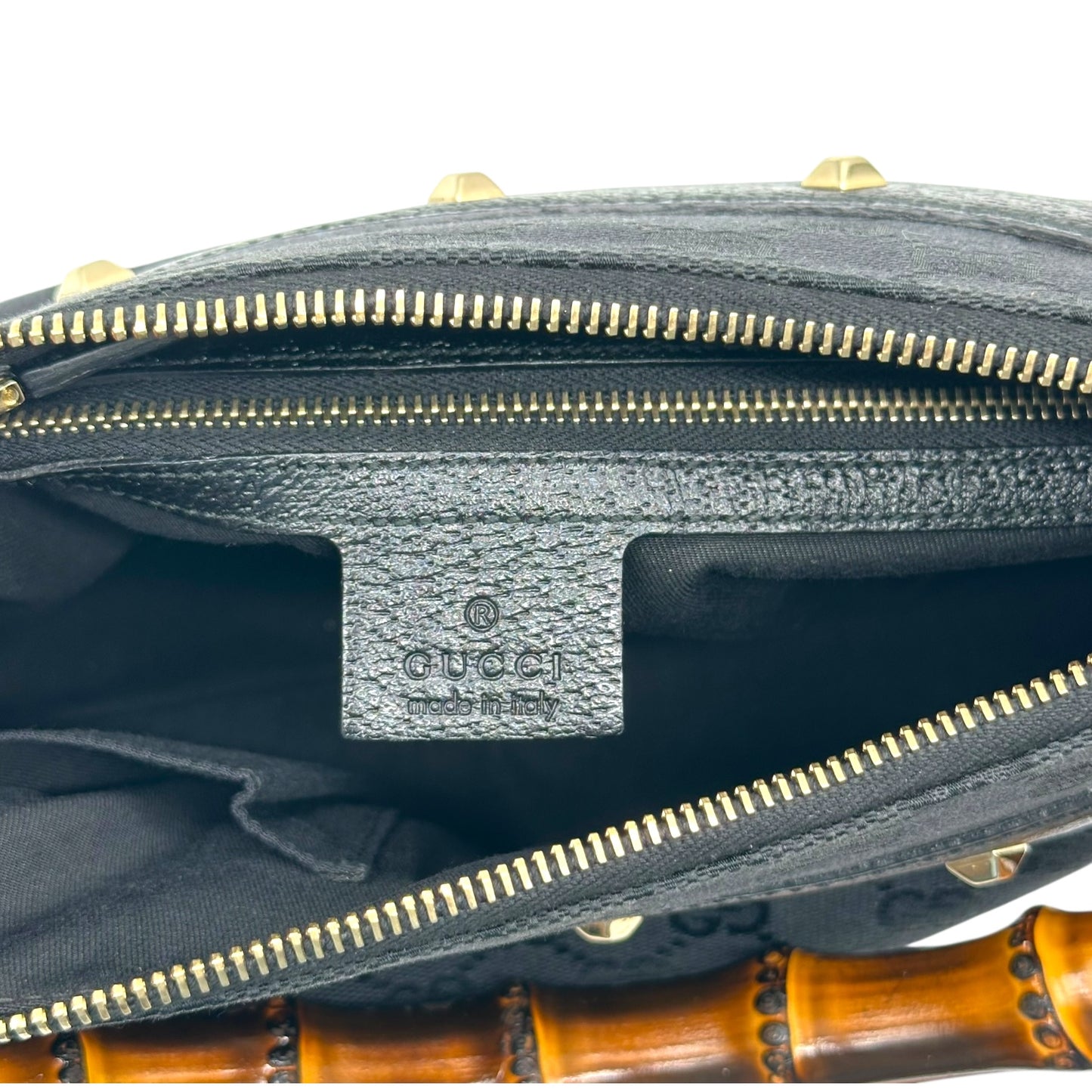Gucci Black Monogram Canvas Bamboo Handle Shoulder Bag