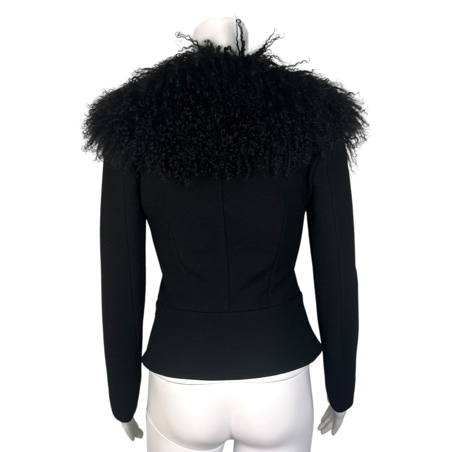 Dolce & Gabbana Black Wool Jacket w/ Mongolian Fur Collar