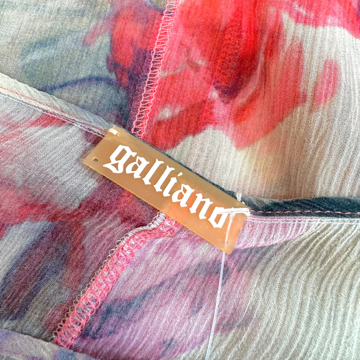 Galliano Sheer Silk Floral Blouse Top Gray Multi XS