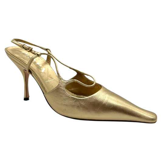 Prada Gold Leather Pointed Toe Heels