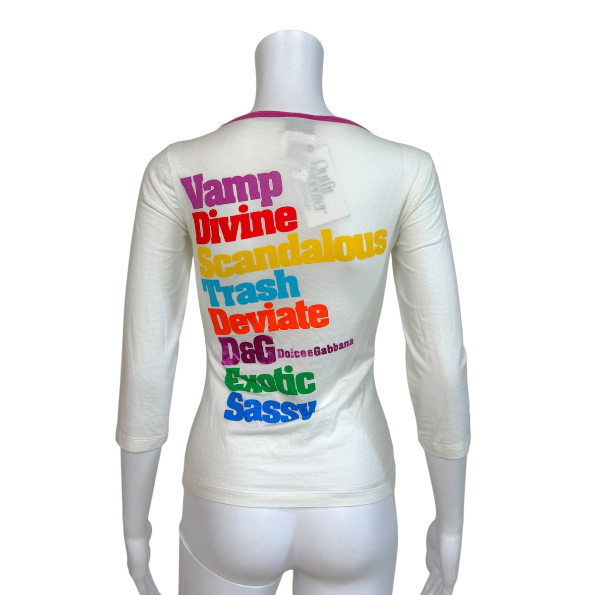 D&G Dolce & Gabbana Multicolor Adjective Button-Up 3/4 Sleeve T-Shirt