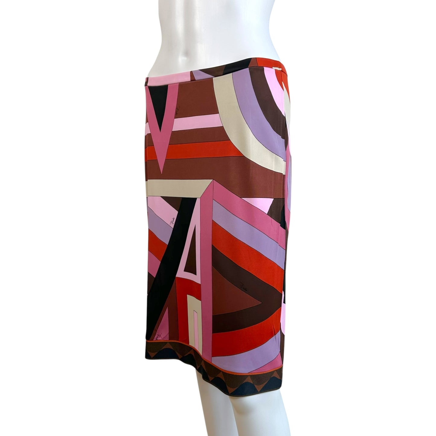 Emilio Pucci Silk Knit Midi Skirt Burgundy Lavender Print