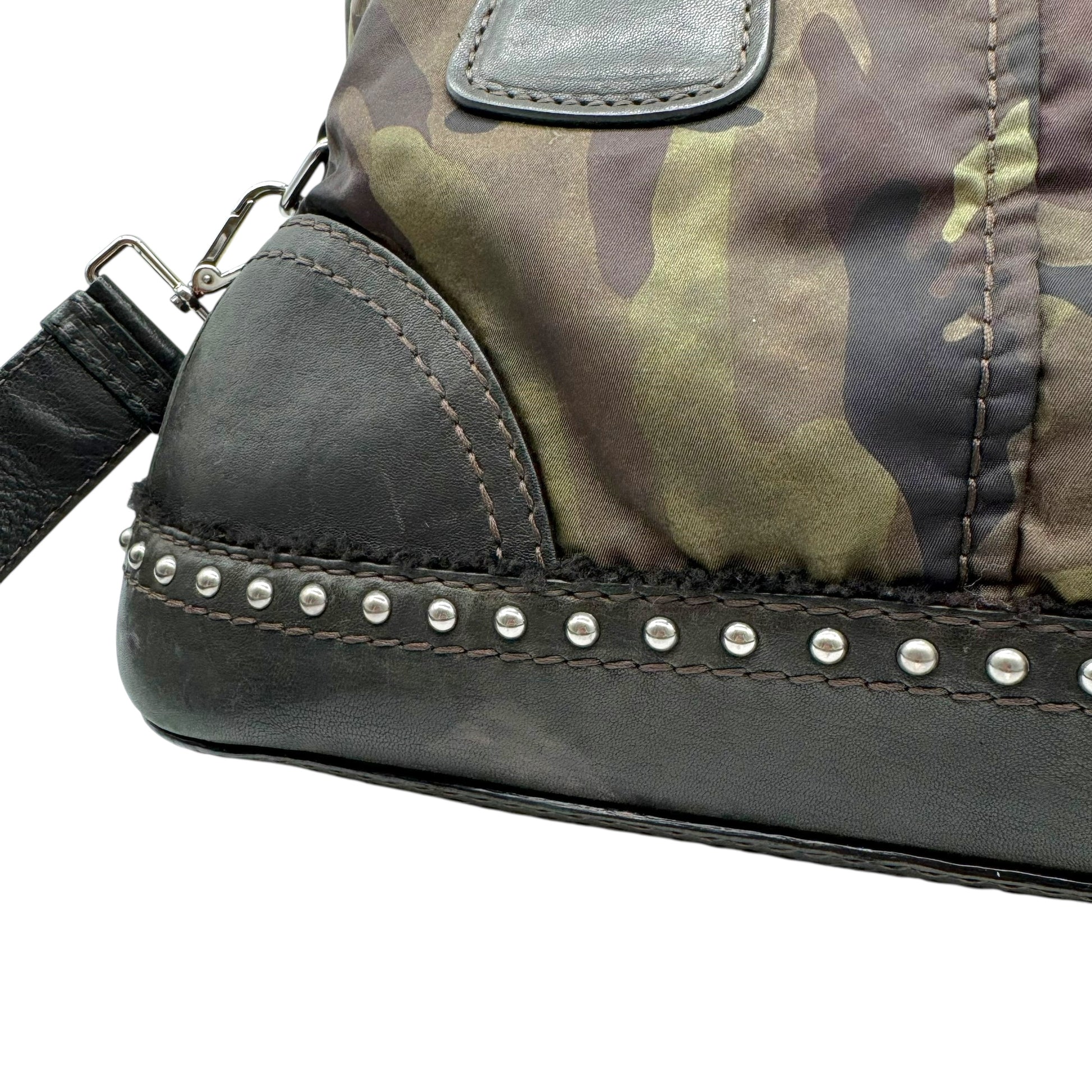 Prada Camouflage & Leather Studded 2-Way Hobo Bag - Outfit Repeater
