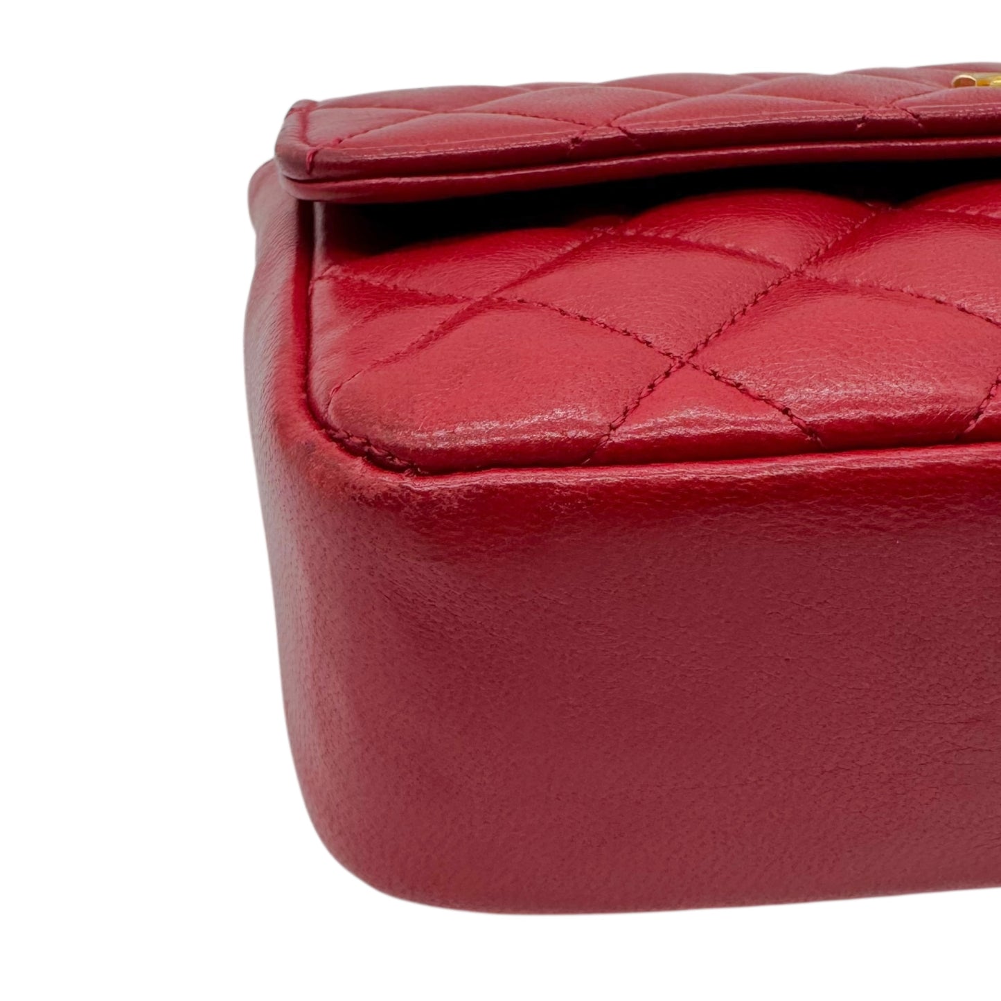 Chanel 90's Red Leather & Gold Hardware Mini Crossbody Flap Bag - Outfit Repeater