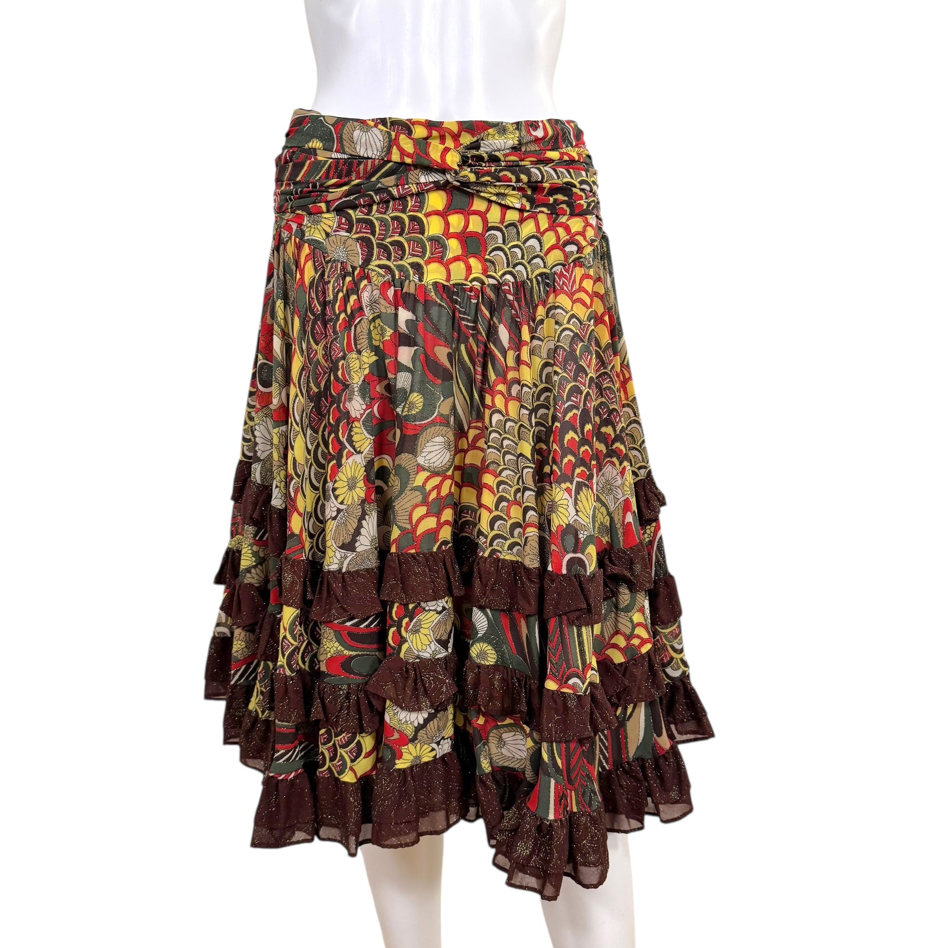 Just Cavalli Roberto Cavalli Metallic Ruffle Printed Midi Skirt - Outfit Repeater