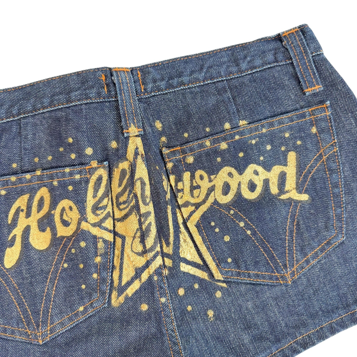 Dolce & Gabbana High Rise Mini Denim Shorts Gold Graphic