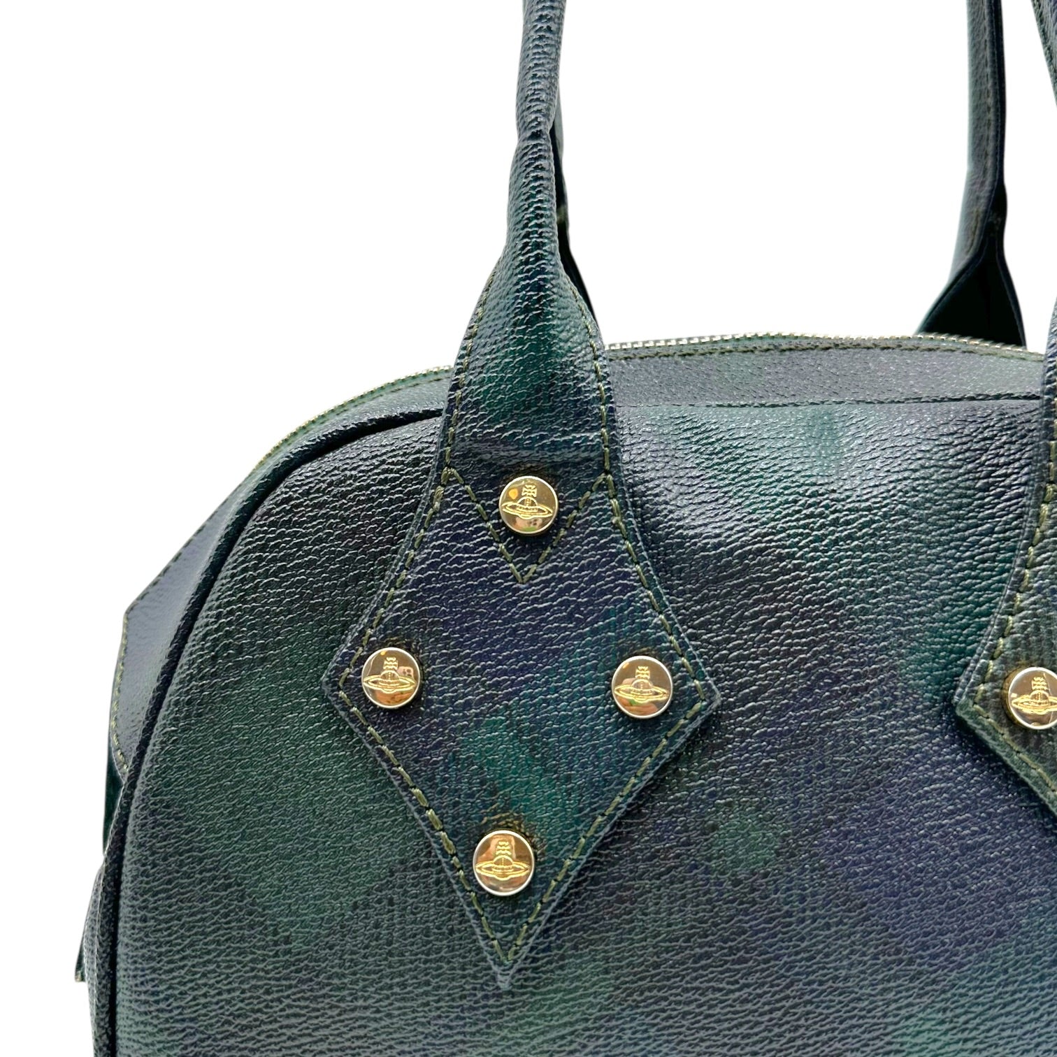 Vivienne Westwood Derby Handbag Green Navy Tartan Print