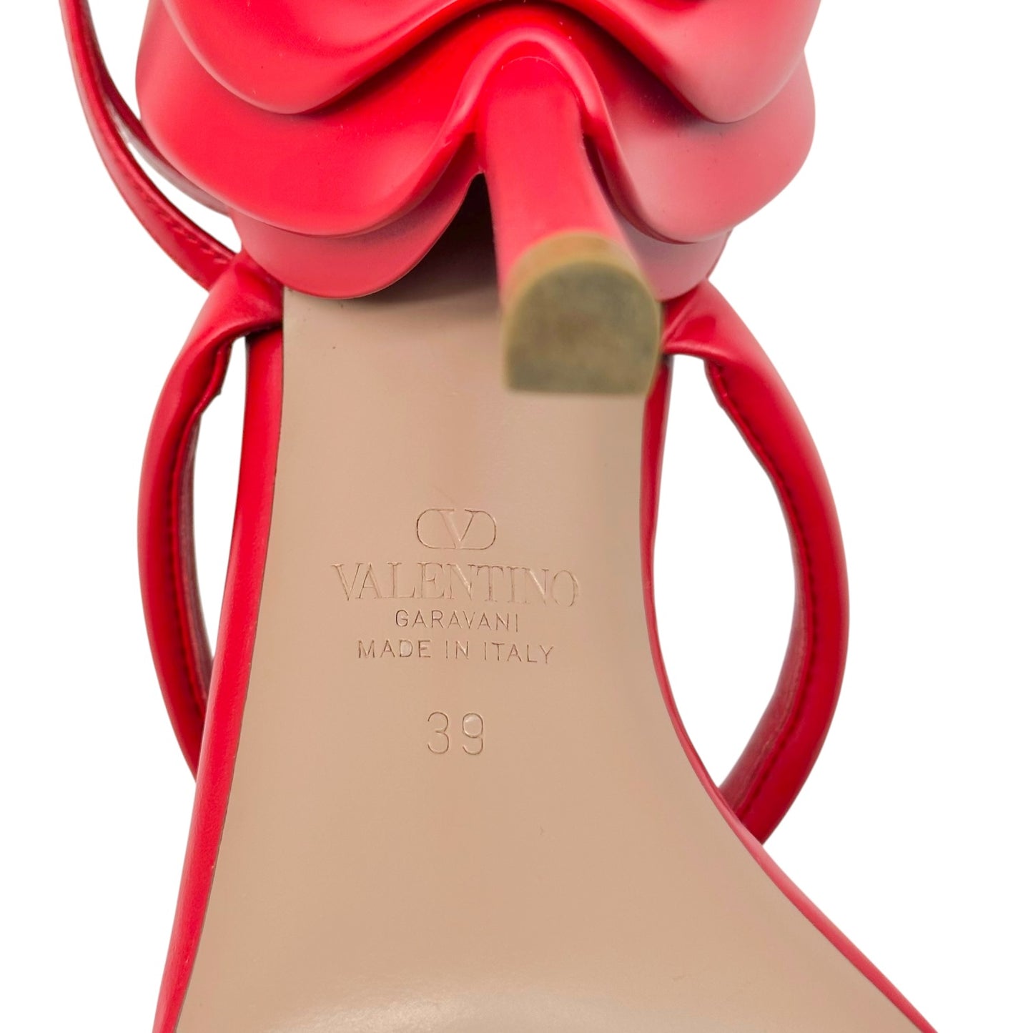 Valentino Garavani Red Leather Flower Heel Strappy Sandal Pumps