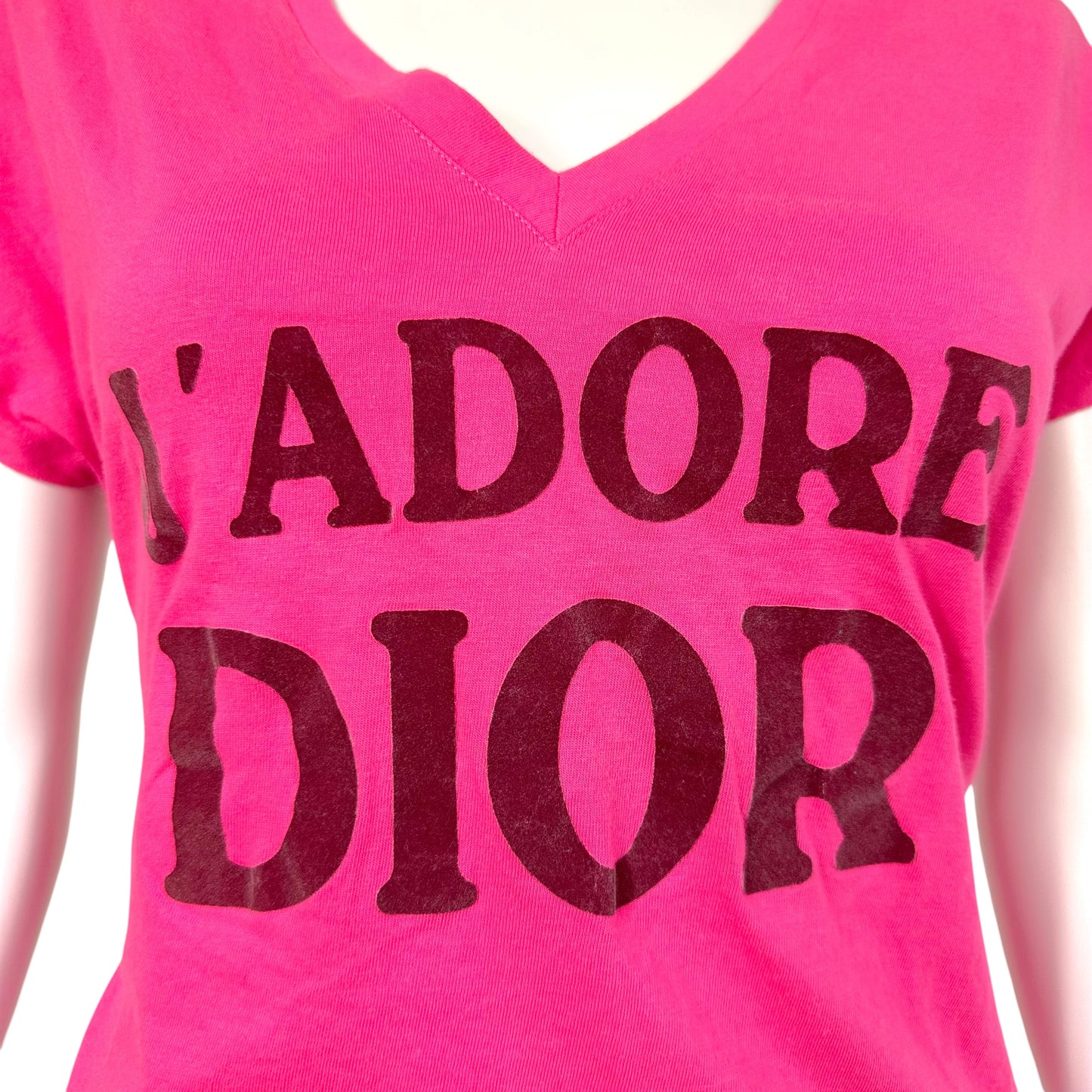 Christian Dior F/W 2003 Hot Pink J'adore Dior V-Neck T-Shirt