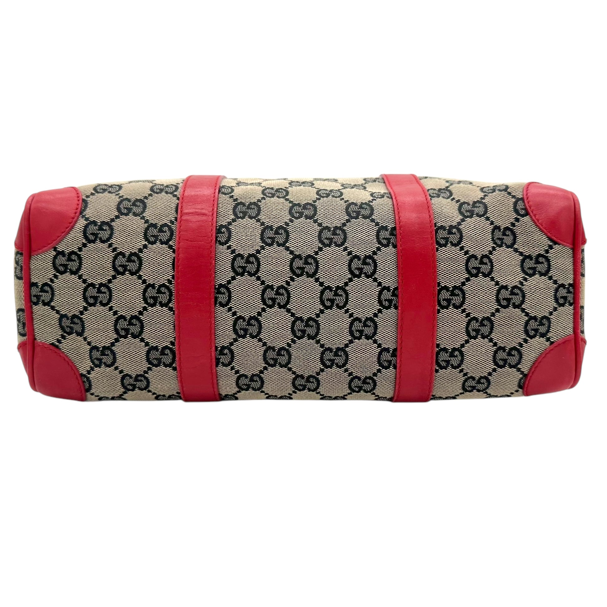 Gucci Red Trim Monogram Boston Bag - Outfit Repeater