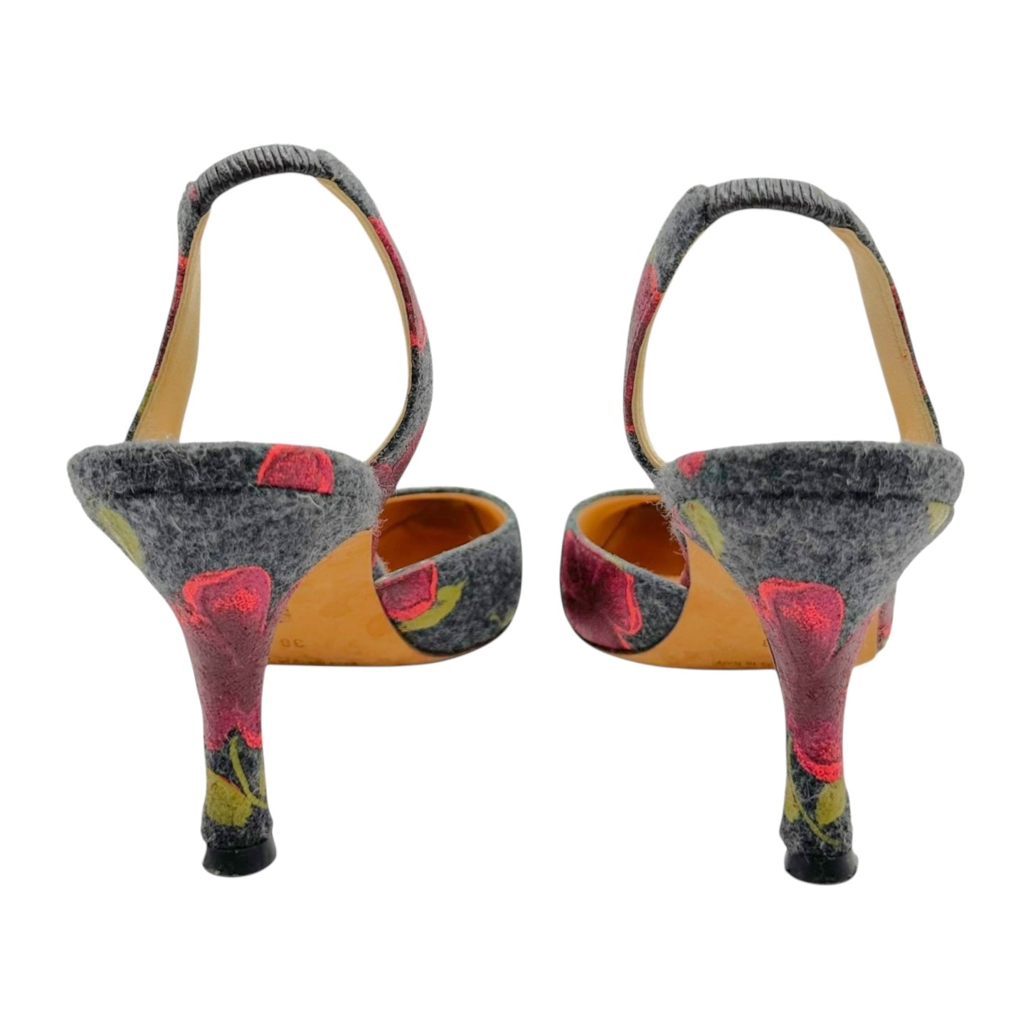 Manolo Blahnik Rose Hand Painted Slingback Heels
