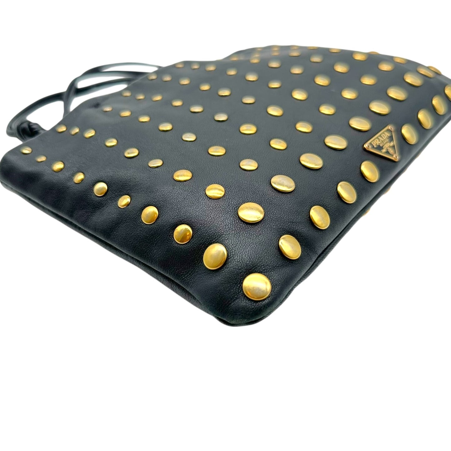 Prada Black Leather Gold Studded Mini Bag