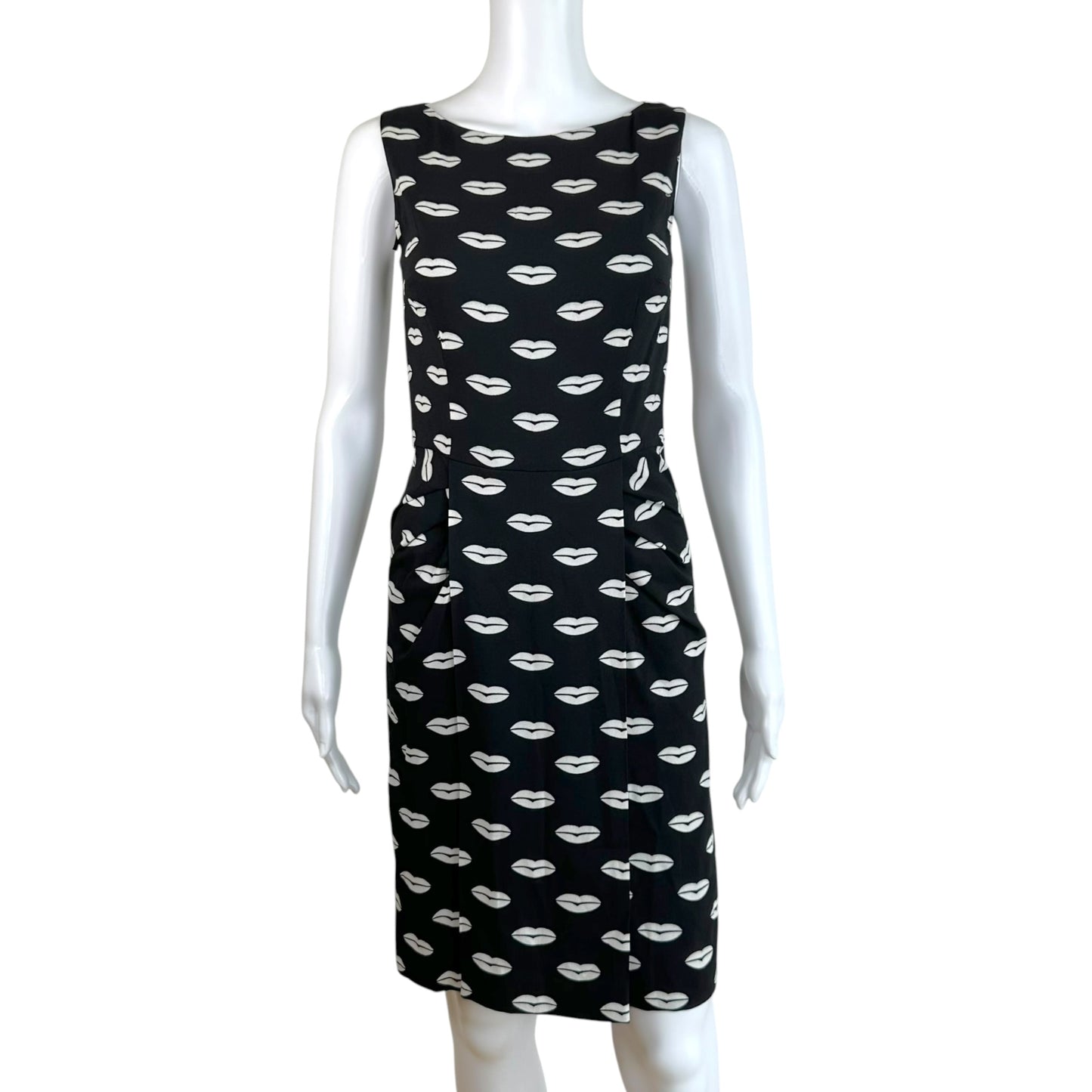 Prada A-Line Midi Dress Black White Lip Print