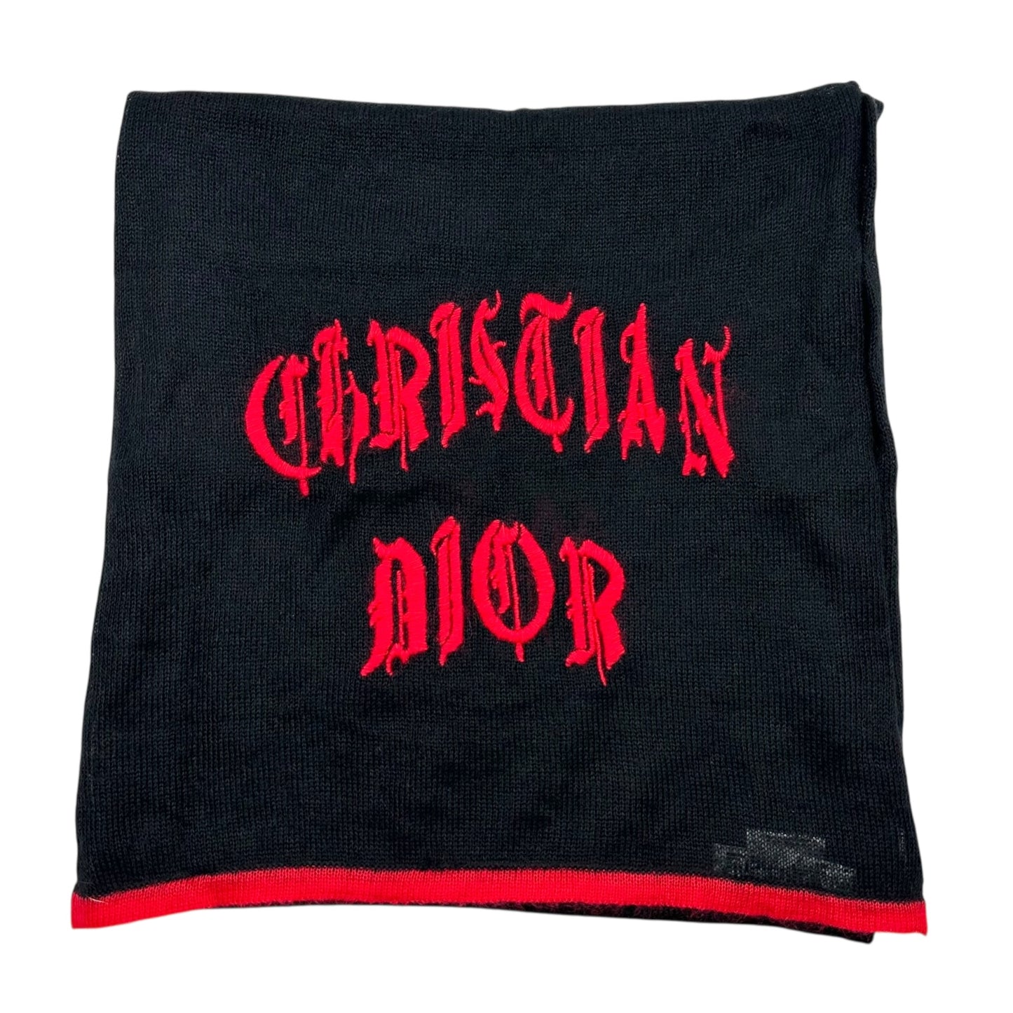 Christian Dior 2002 Black & Red Old English Mohair Logo Scarf