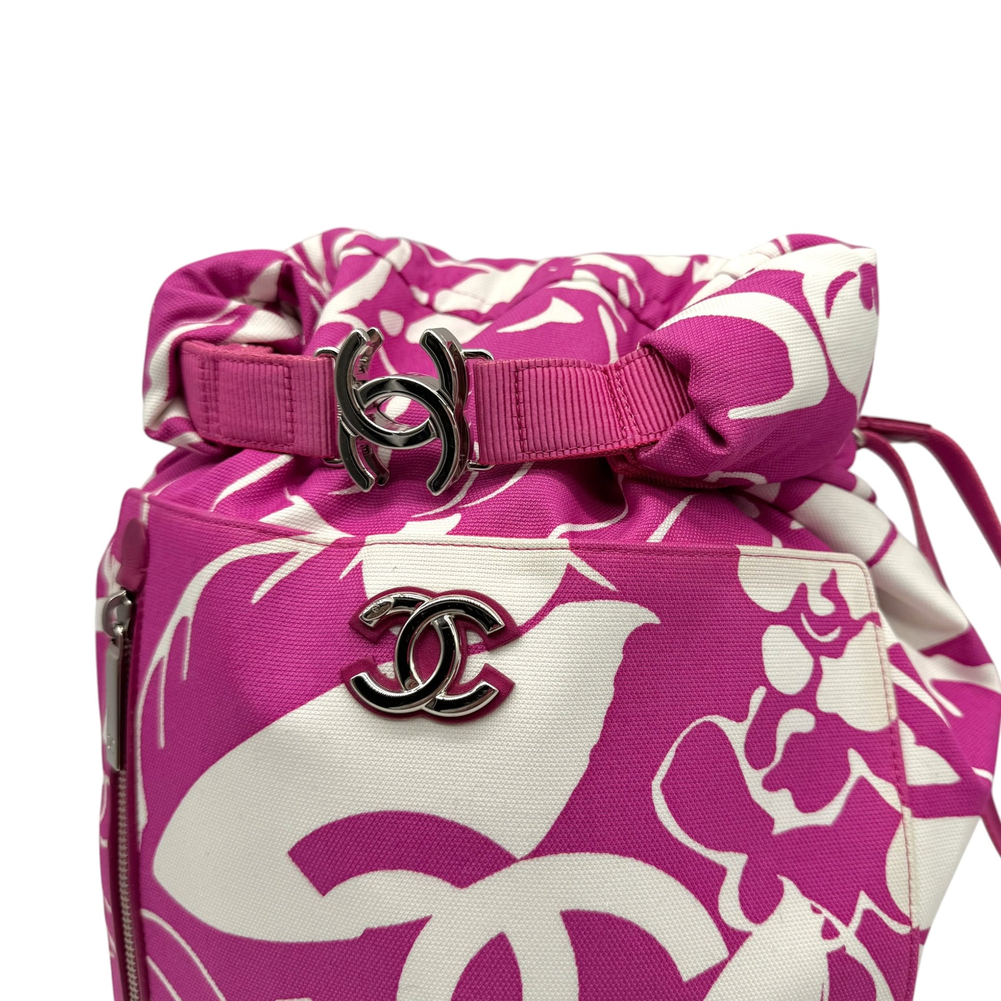 Chanel One Shoulder Floral Print Backpack Pink White
