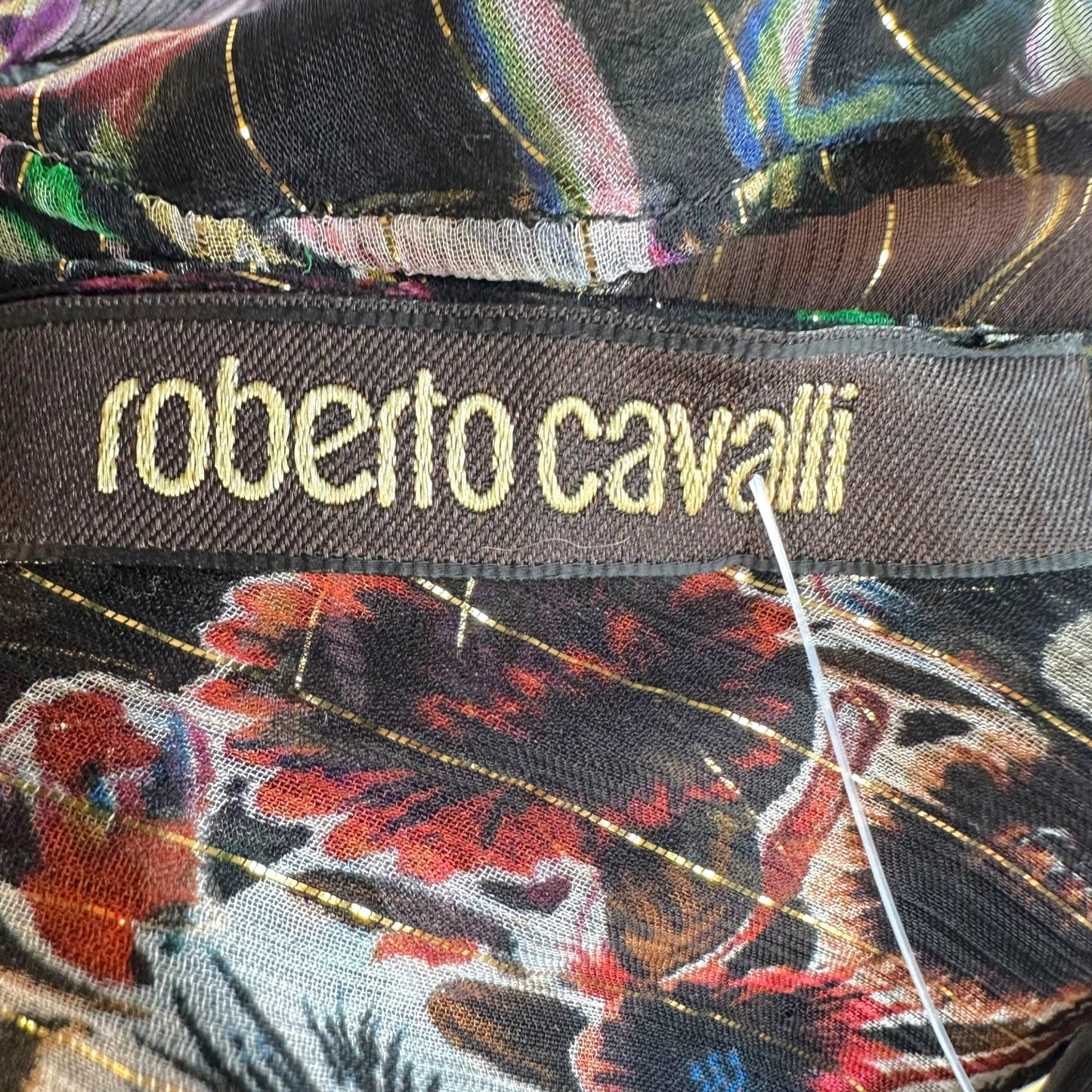 Roberto Cavalli Sheer Floral Print Silk Blouse
