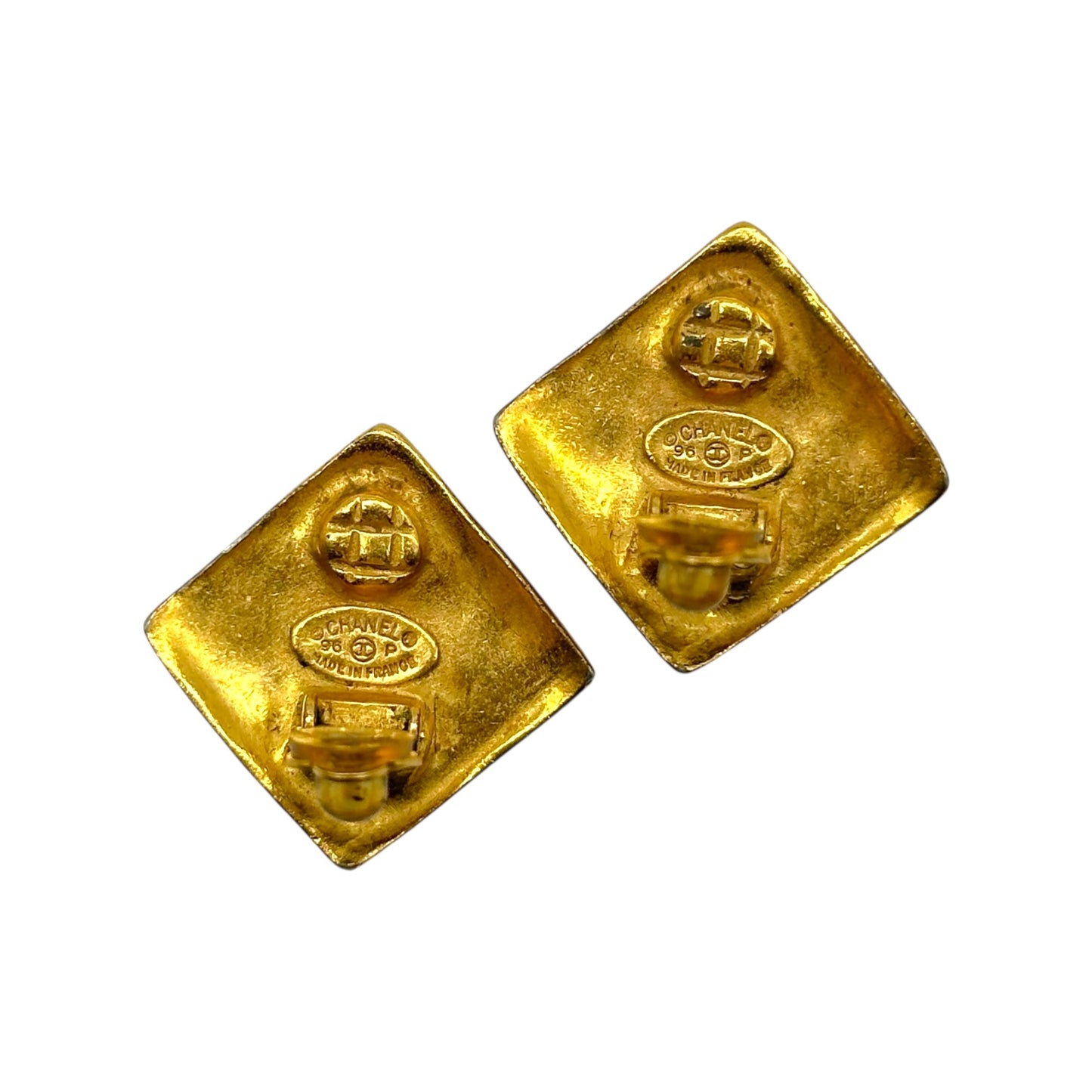 Chanel 90's Gold Plated Square Logo Clip-On Earrings - Outfit Repeater