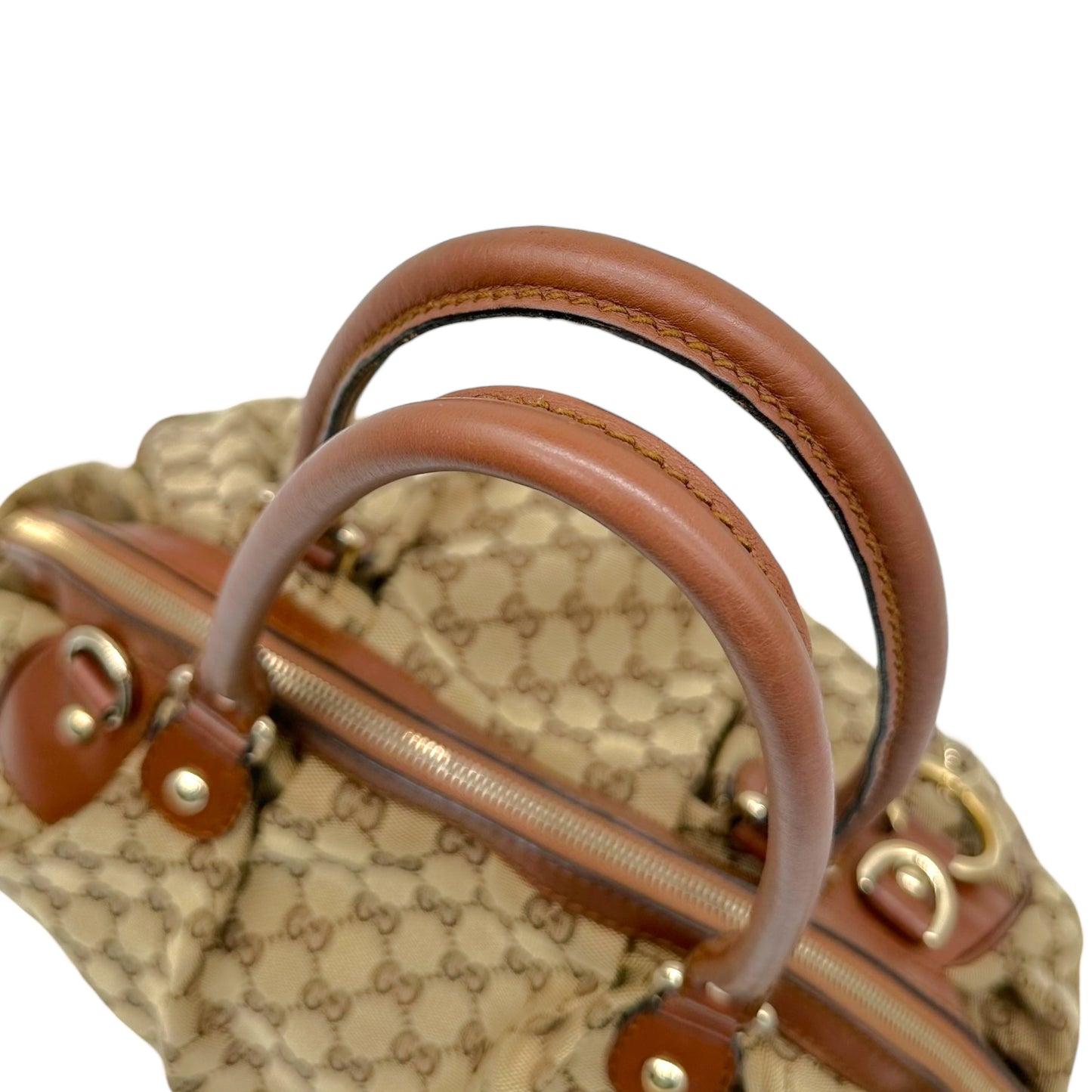 Gucci Tan Monogram & Brown Leather Sukey 2-Way Bag