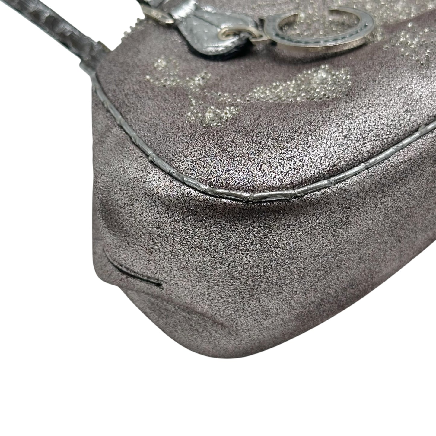 Christian Dior Limited Edition Silver Python & Beaded Suede Crossbody Bag