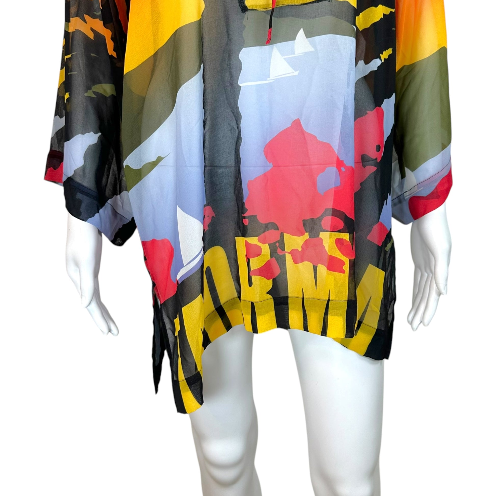 D&G Sheer Silk Mini Dress Abstract Pattern Orange Blue
