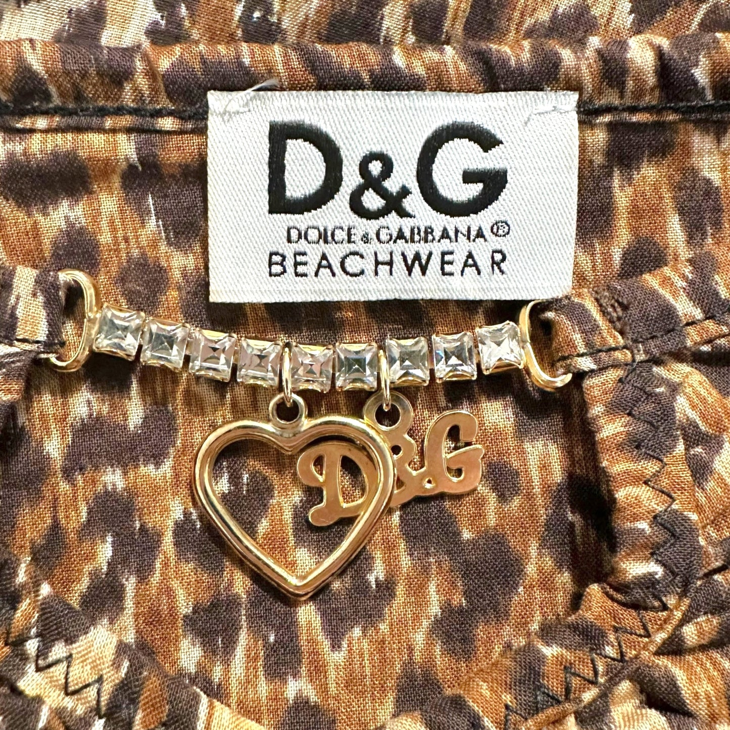 Dolce & Gabbana Beachwear Semi-Sheer Leopard Print Logo Charm Halter Dress