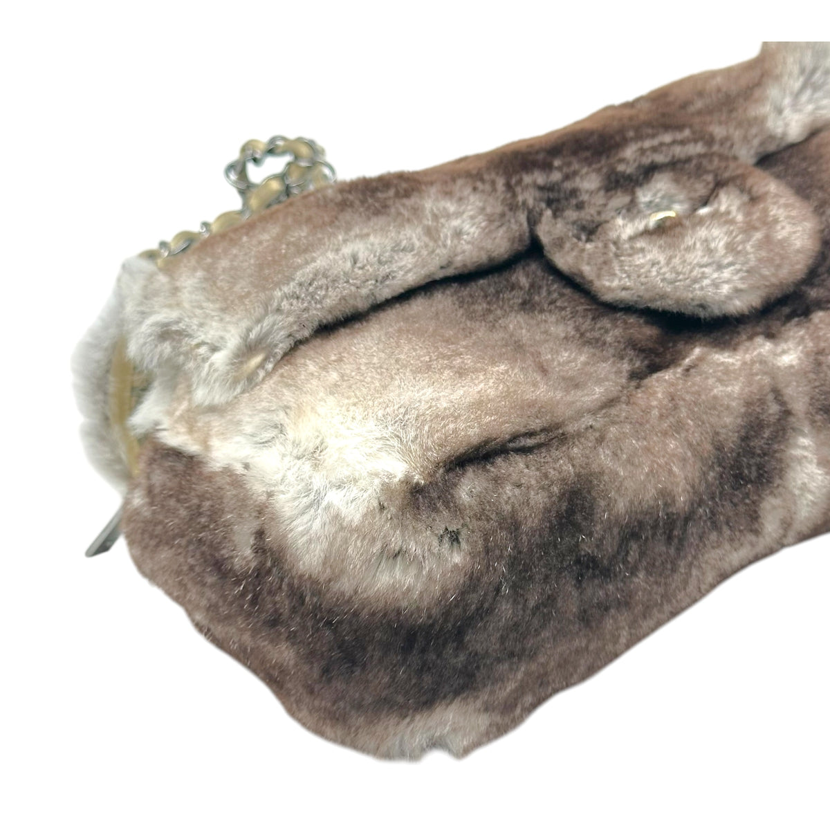 Chanel Small Flap Shoulder Bag Brown Gray Rabbit Fur