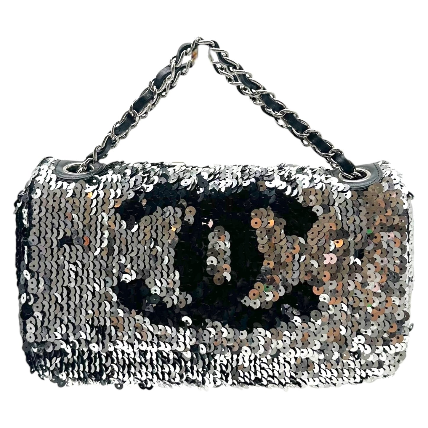 Chanel Black & Silver Sequin Logo Small Flap Bag 2008-09