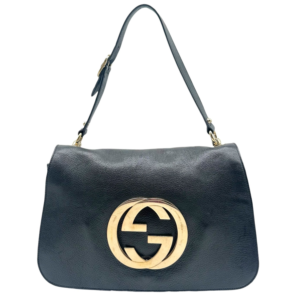 Gucci Shoulder Bag Black Leather Gold GG Logo