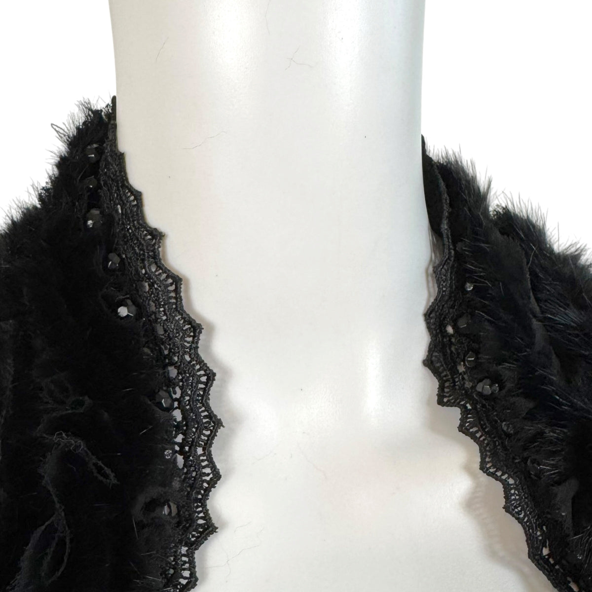 Beaded Black Lace Mink Fur Jacket 1990s Vintage Medium