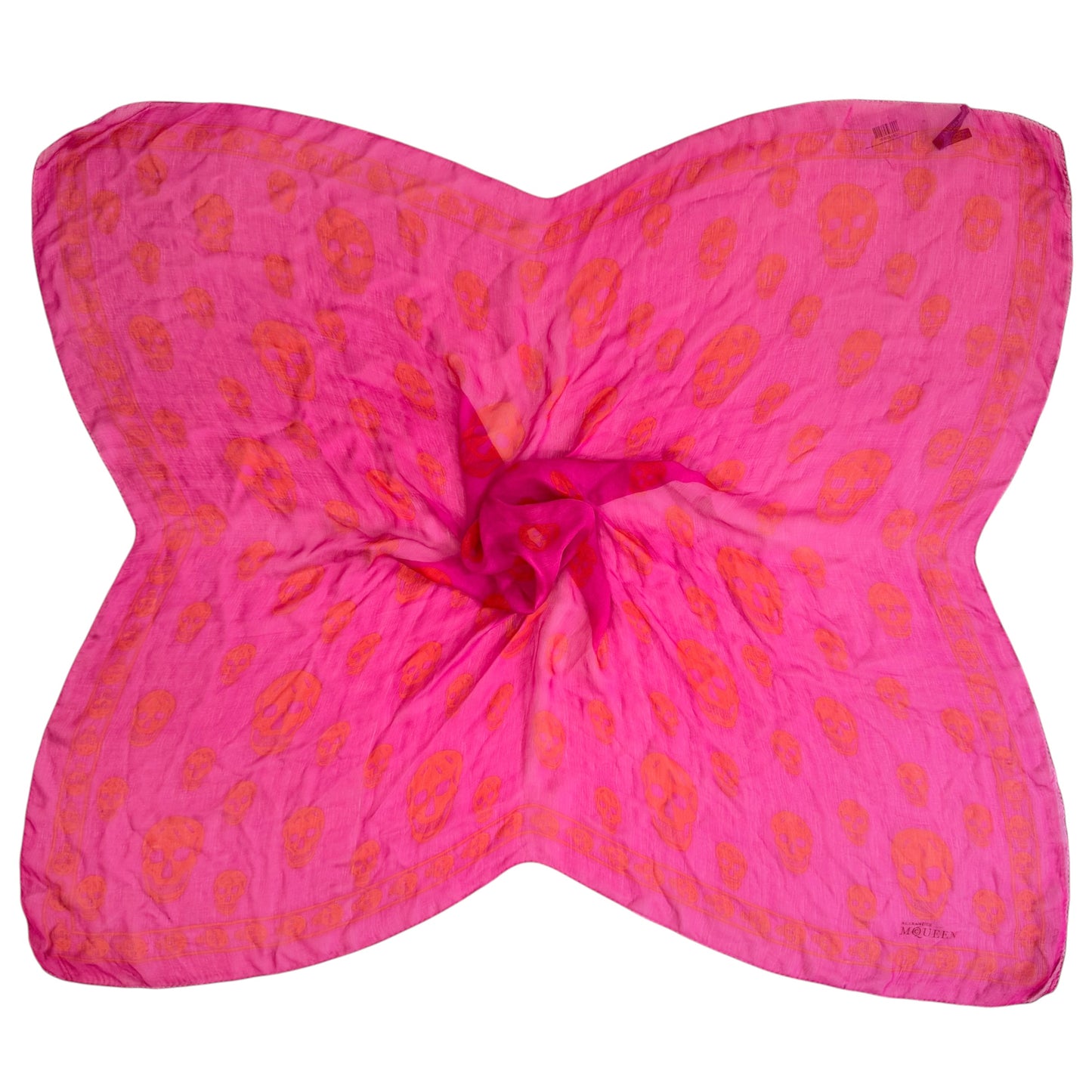 Alexander McQueen Hot Pink & Orange Skull Print Silk Square Scarf
